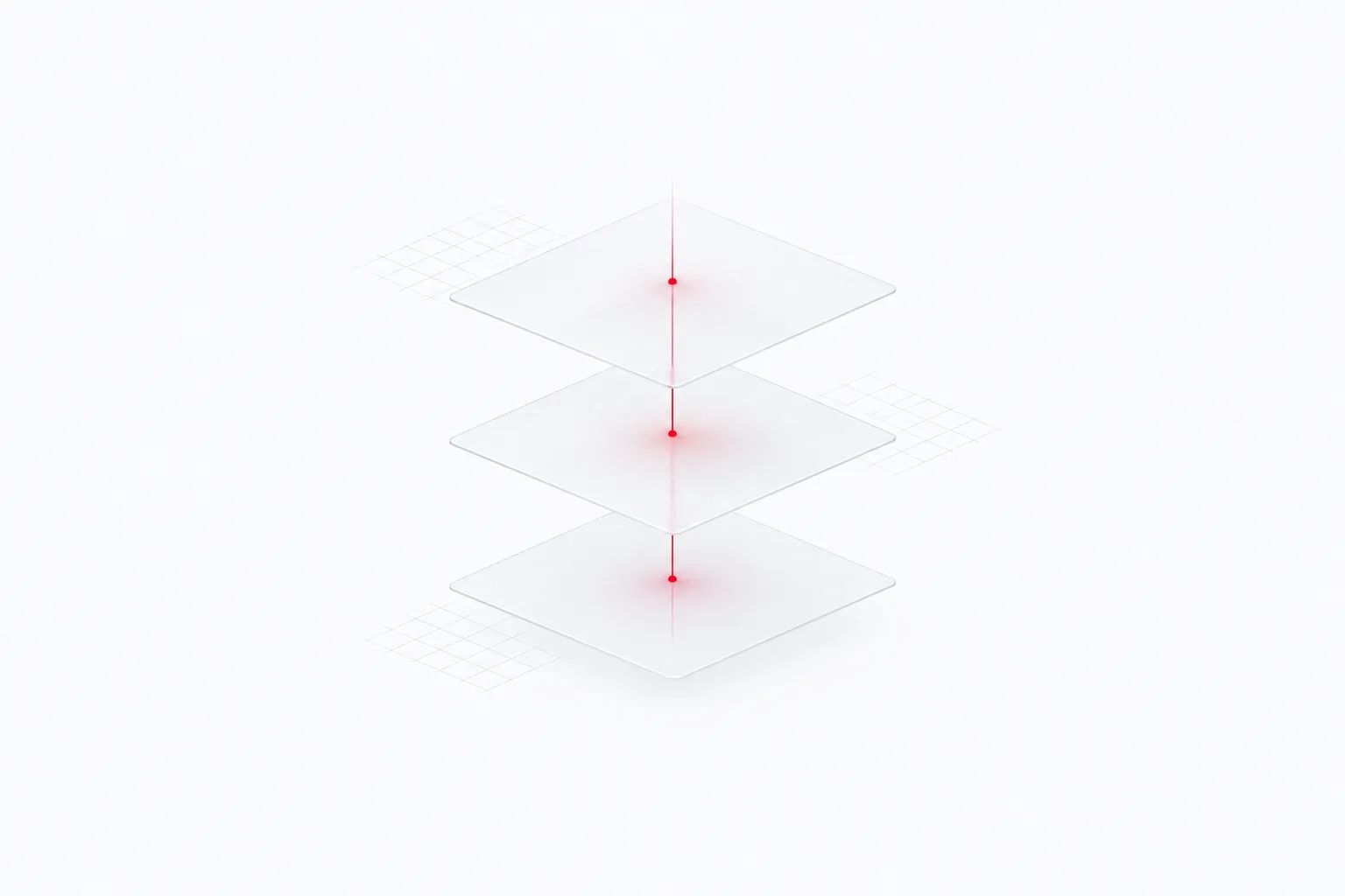 Minimal translucent layers connected by a red signal